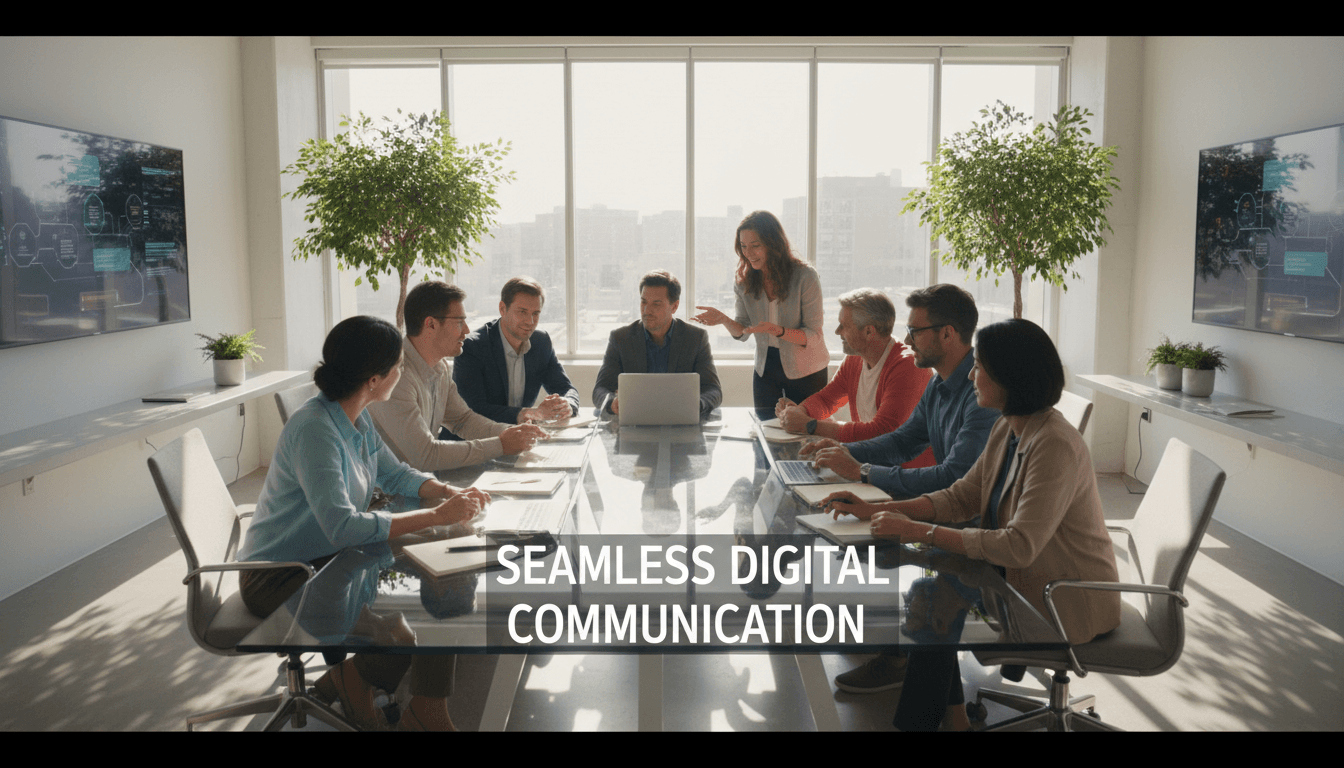 Professional team members collaborating in modern office