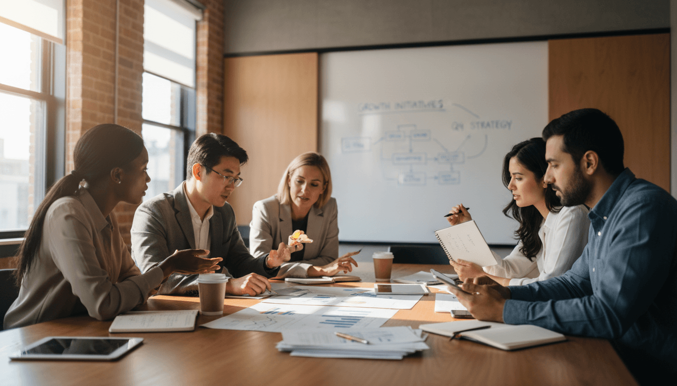 High-performing leadership team in strategic meeting