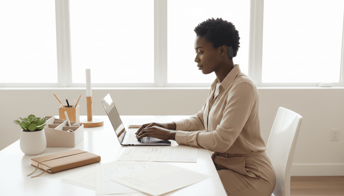 Organized professional workspace supporting sustainable productivity
